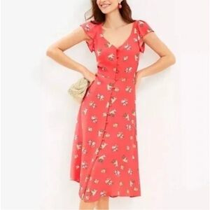 LOFT floral cap sleeve button front dress